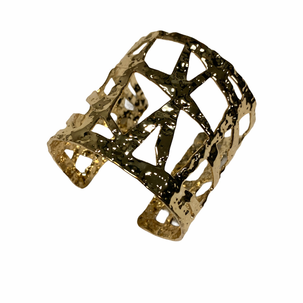 3 inch gold tone caged cuff bracelet hammered